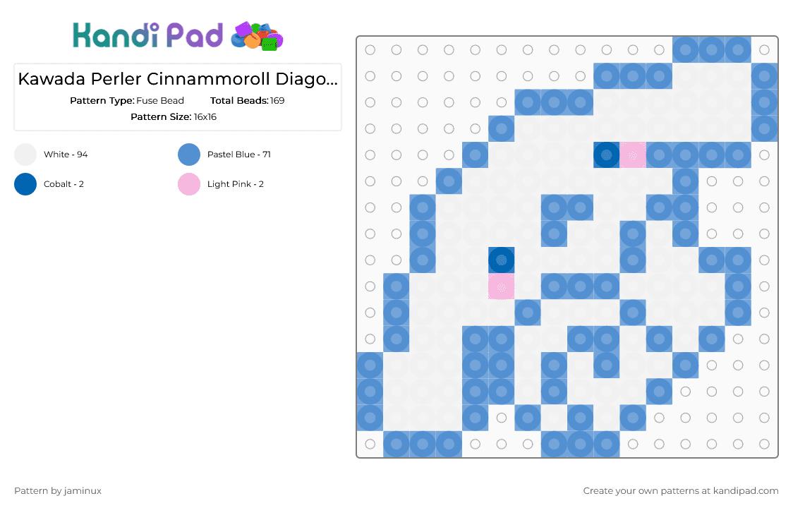Kawada Perler Cinnamoroll Diagonal Version - Fuse Bead Pattern by jaminux on Kandi Pad - white,light blue,small,kawaii,cute,blue,sanrio