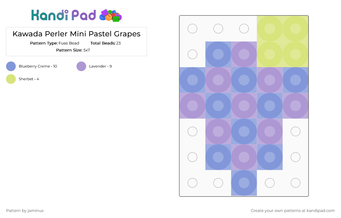 Kawada Perler Mini Pastel Grapes - Fuse Bead Pattern by jaminux on Kandi Pad - light blue,pink,small,tiny,purple,fruit,food