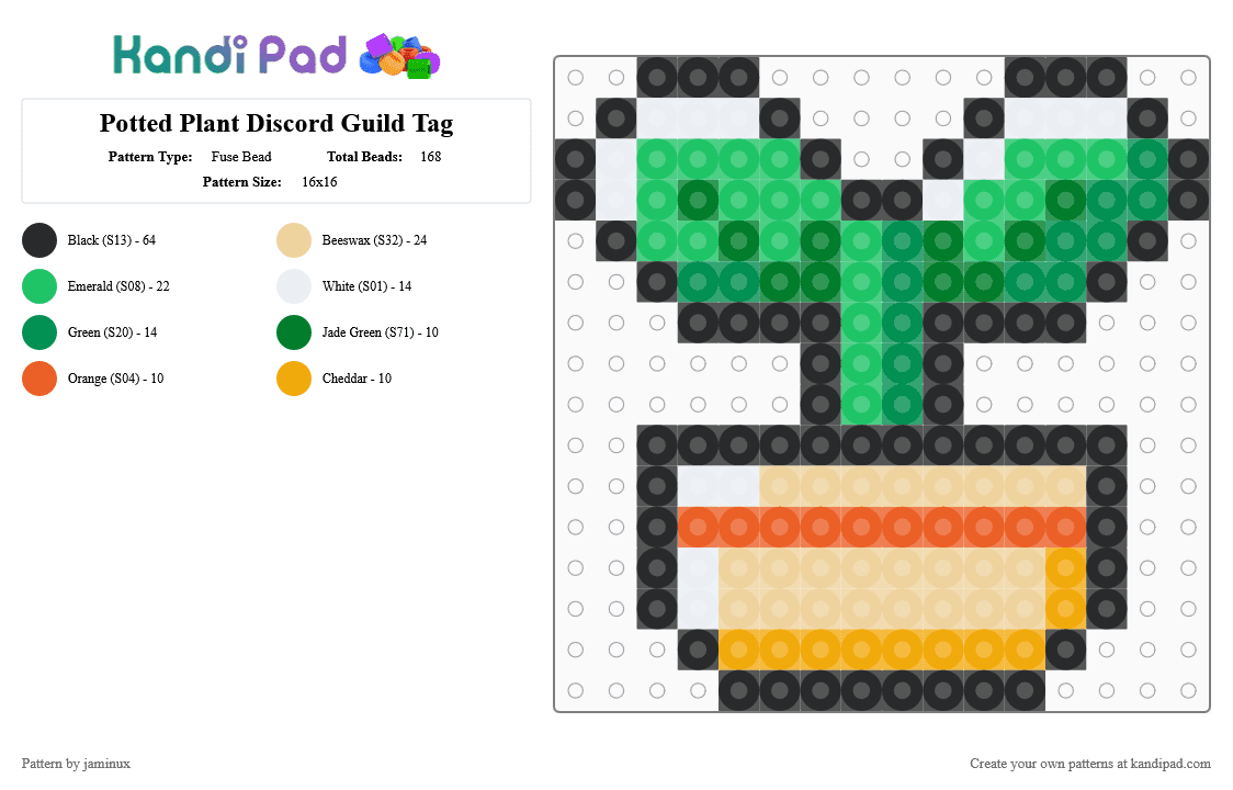 Potted Plant Discord Guild Badge Icon - Fuse Bead Pattern by jaminux on Kandi Pad - green,sprout,nature