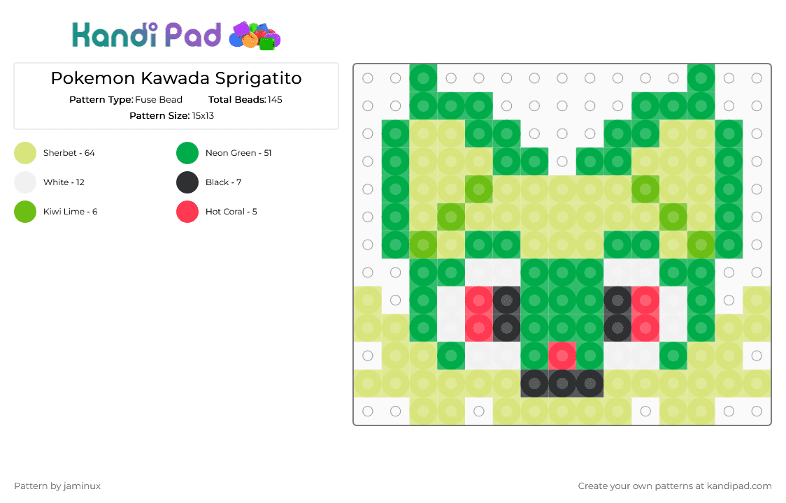 Kawada Perler Sprigatito - Fuse Bead Pattern by jaminux on Kandi Pad - yellow,green,pokemon,pkmn,small