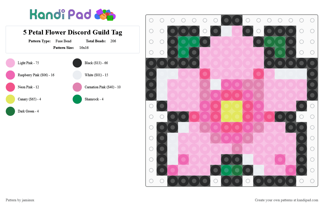 5 Petal Flower Discord Guild Badge Icon - Fuse Bead Pattern by jaminux on Kandi Pad - pink,nature