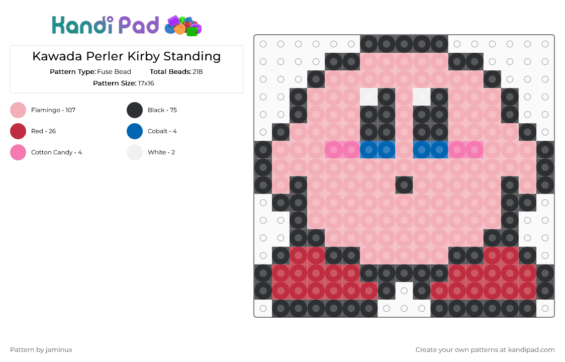 Kawada Perler Kirby Standing - Fuse Bead Pattern by jaminux on Kandi Pad - beige,small,cute,kawaii,pink