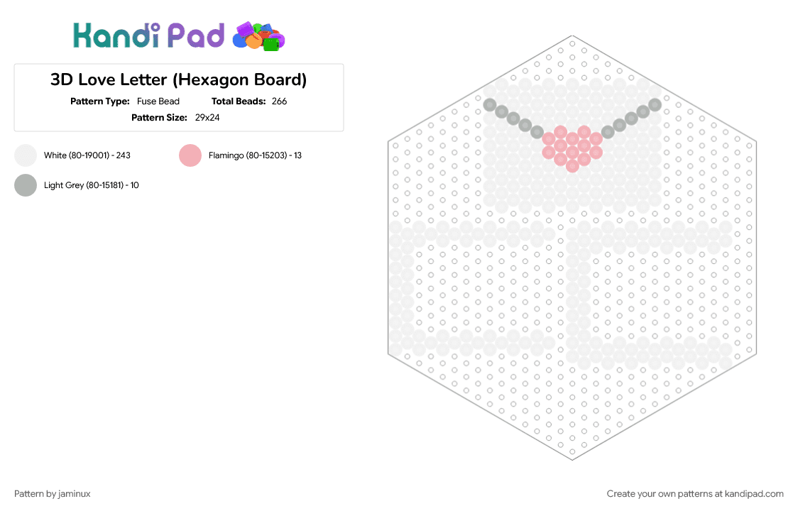 3D Love Letter (Hexagon Board) - Fuse Bead Pattern by jaminux on Kandi Pad - 