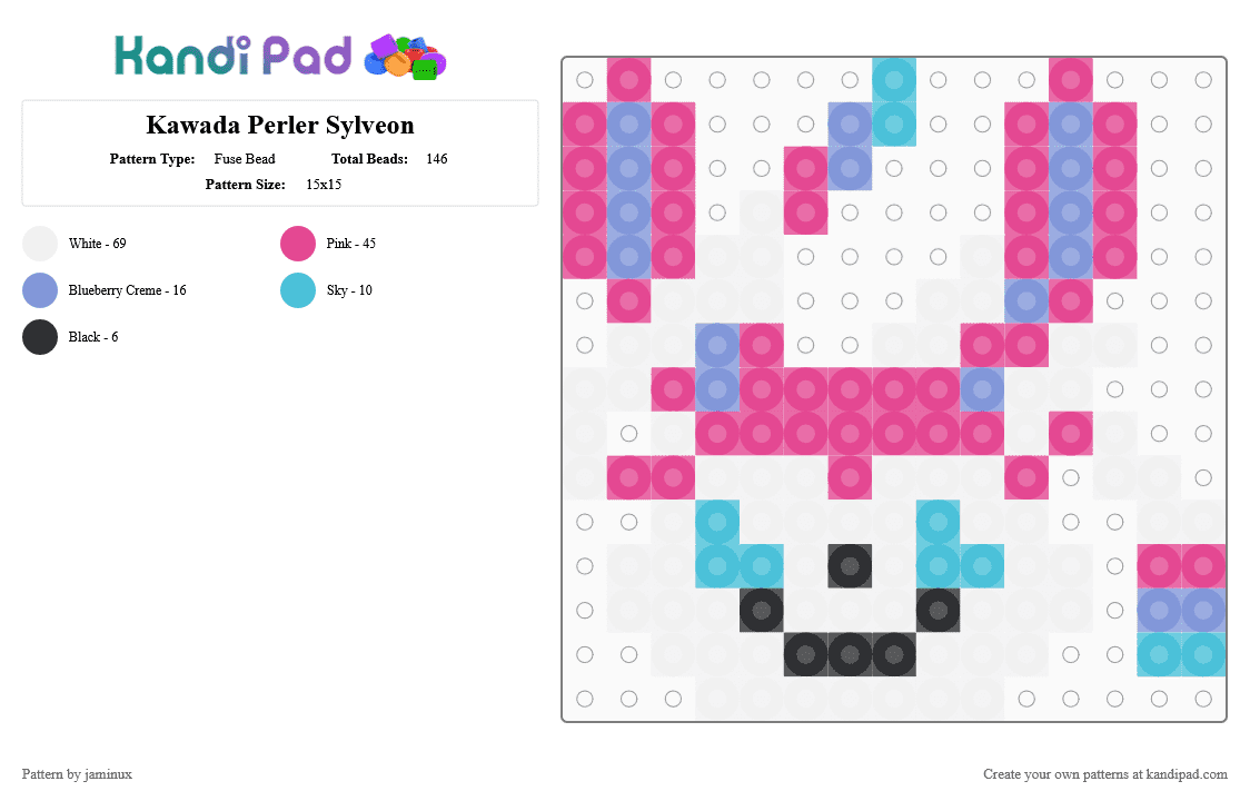 Kawada Perler Sylveon - Fuse Bead Pattern by jaminux on Kandi Pad - small,pokemon,pkmn