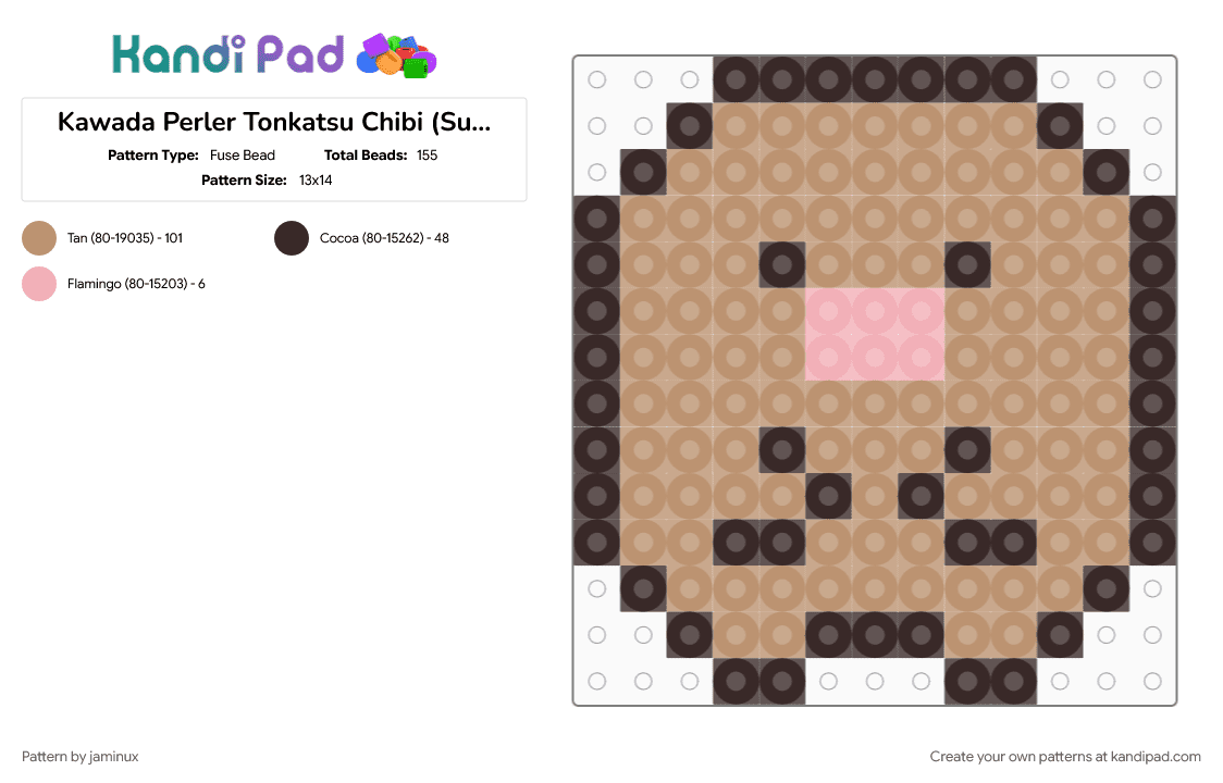Kawada Perler Tonkatsu Chibi (Sumikko Gurashi) - Fuse Bead Pattern by jaminux on Kandi Pad - beige, brown, character, cotdkawaii, cute, fuse beads, kawaii, pastel, small