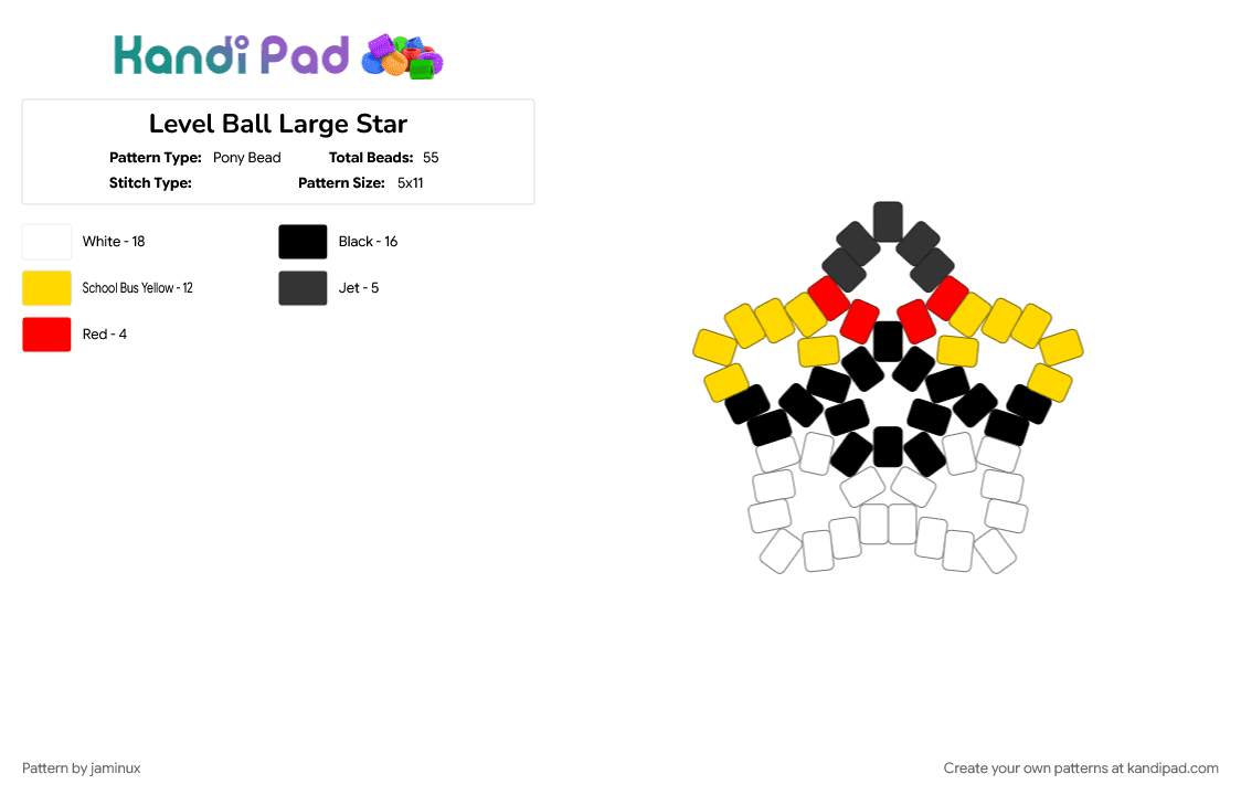 Level Ball Large Star - Pony Bead Pattern by jaminux on Kandi Pad - beginner, easy, gaming, keychain, poke ball, pokemon, pony beads, yellow