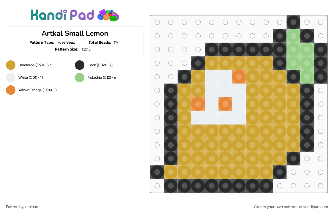 Artkal Small Lemon - Fuse Bead Pattern by jaminux on Kandi Pad - food, fruit, orange, yellow