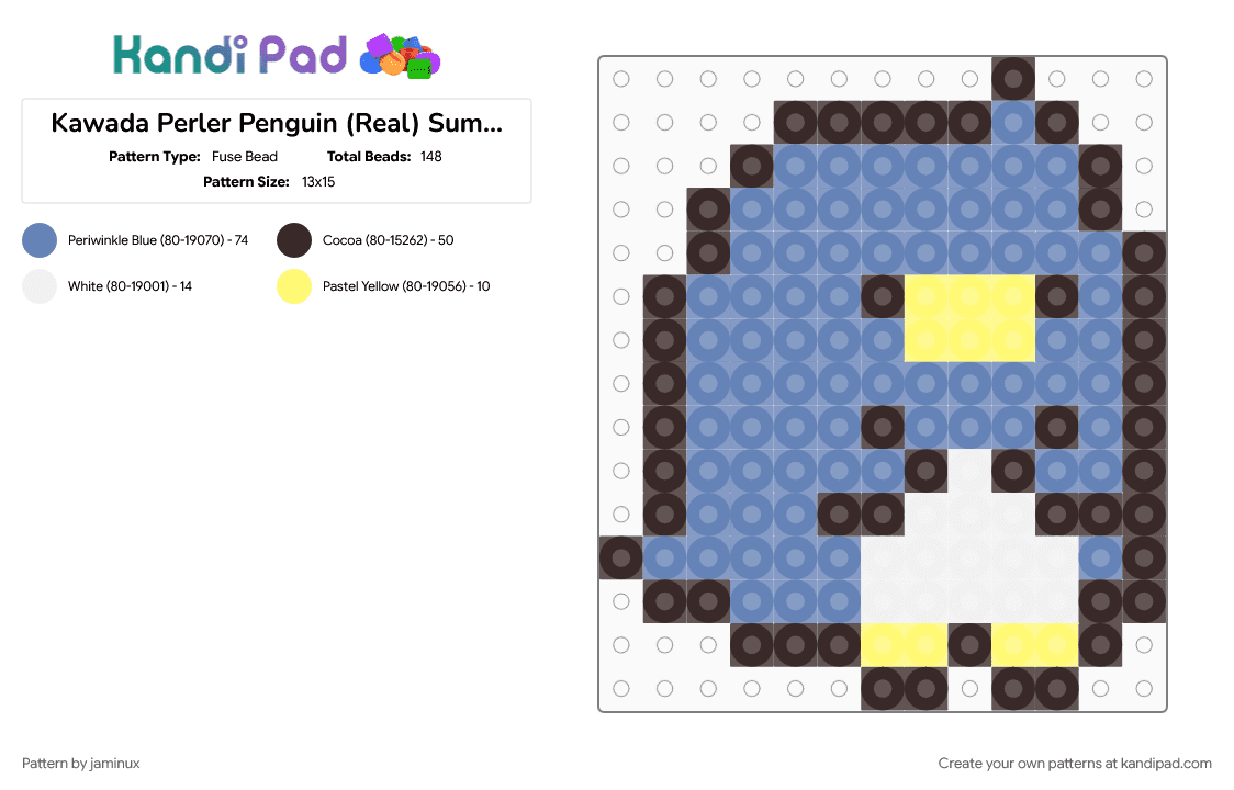 Kawada Perler Penguin (Real) Sumikko Gurashi - Fuse Bead Pattern by jaminux on Kandi Pad - blue, brown, character, cute, fuse bead, kawaii, pastel, san x, small