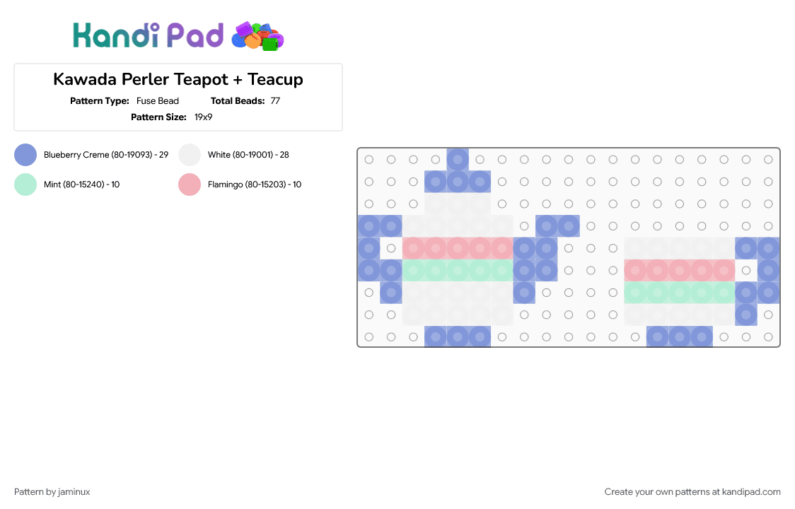 Kawada Perler Teapot + Teacup - Fuse Bead Pattern by jaminux on Kandi Pad - drink, easy, light blue, pastel, small, snack, tea, tiny