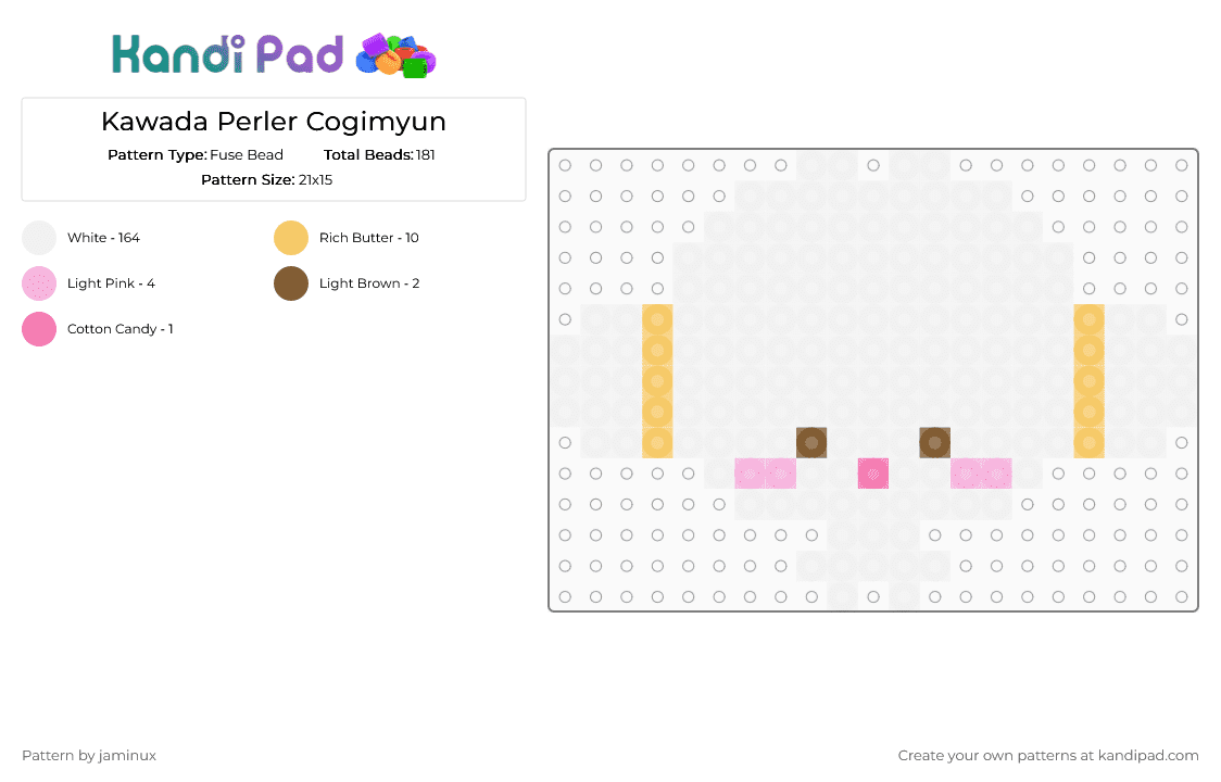 Kawada Perler Cogimyun - Fuse Bead Pattern by jaminux on Kandi Pad - white,yellow,sanrio,small,kogimyun