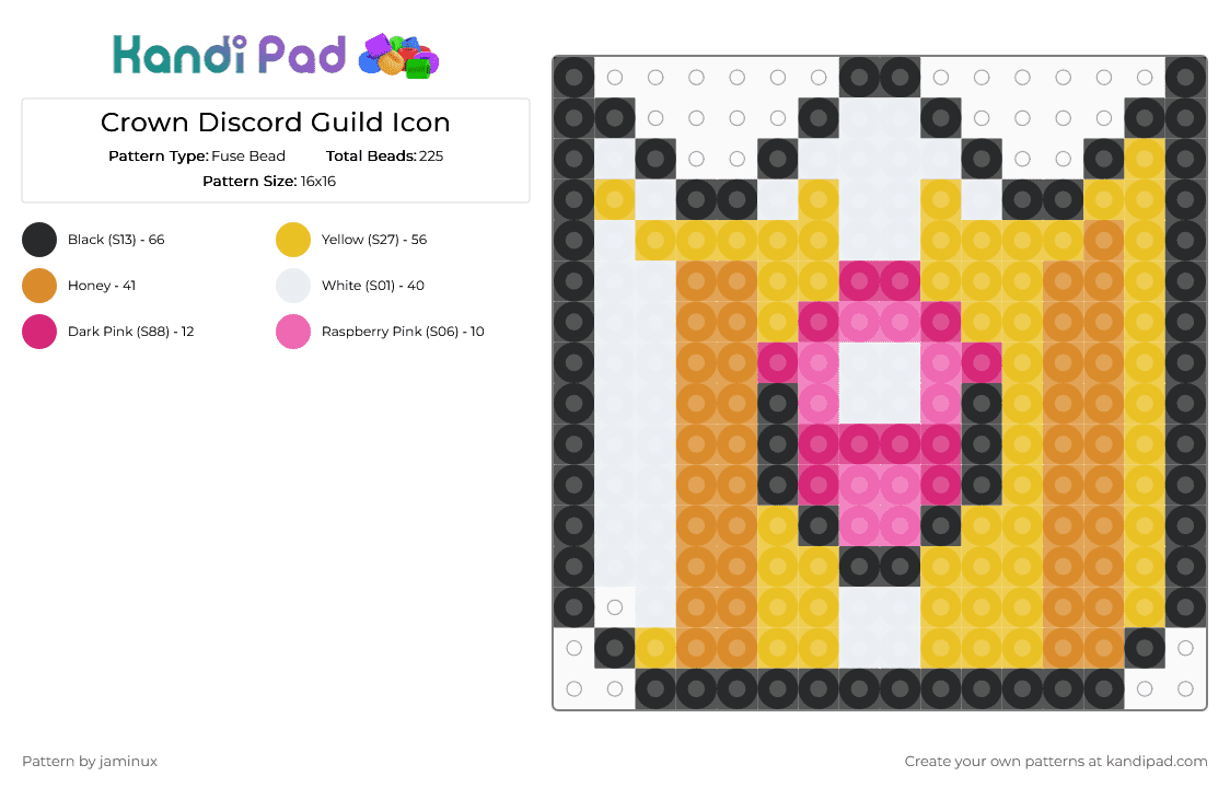 Crown Discord Guild Badge Icon - Fuse Bead Pattern by jaminux on Kandi Pad - orange,yellow