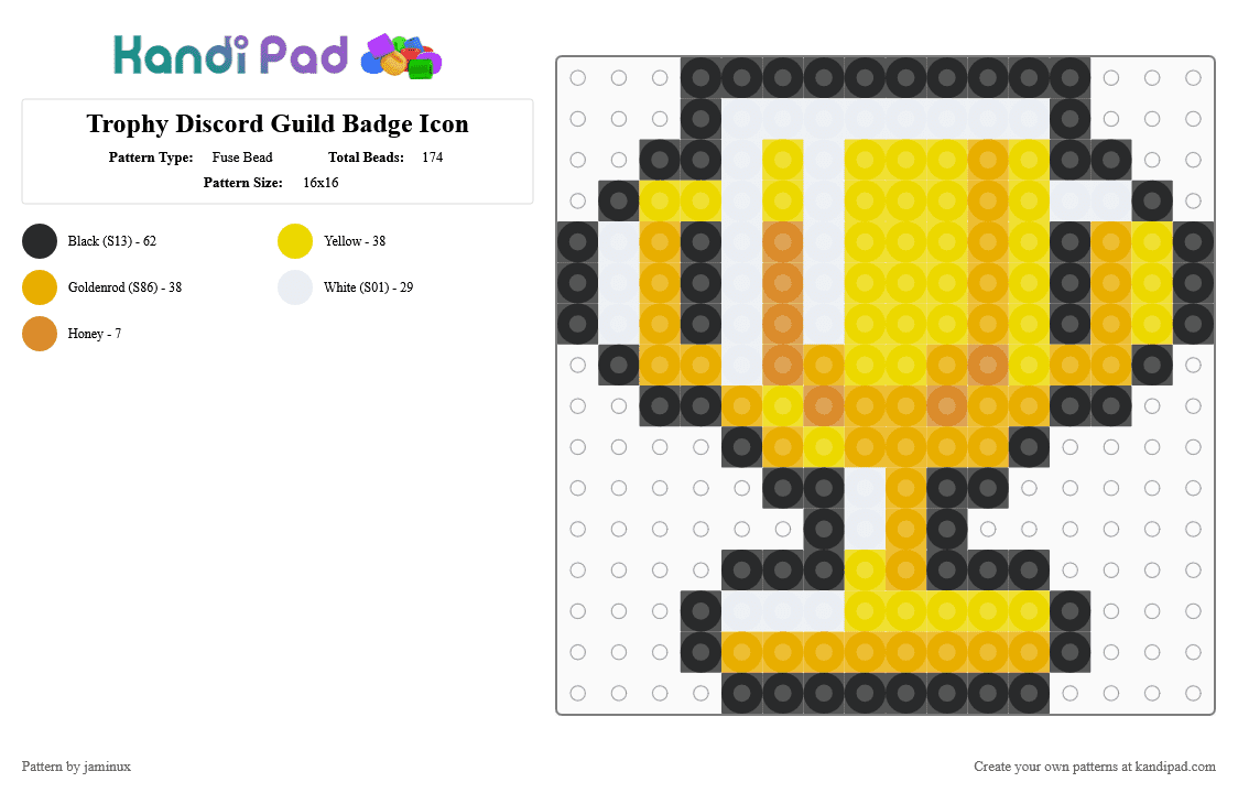 Trophy Discord Guild Badge Icon - Fuse Bead Pattern by jaminux on Kandi Pad - yellow,orange