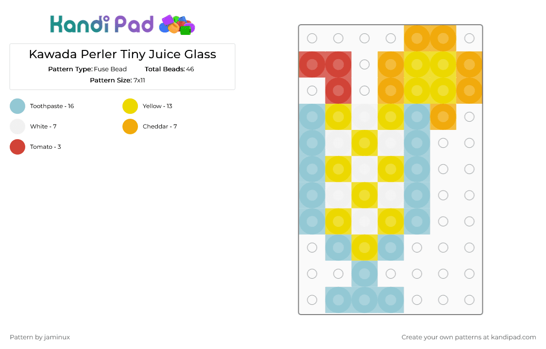 Kawada Perler Tiny Juice Glass - Fuse Bead Pattern by jaminux on Kandi Pad - light blue,yellow,cotdfoodfestival,small,mini,drink,lemonade,cocktail