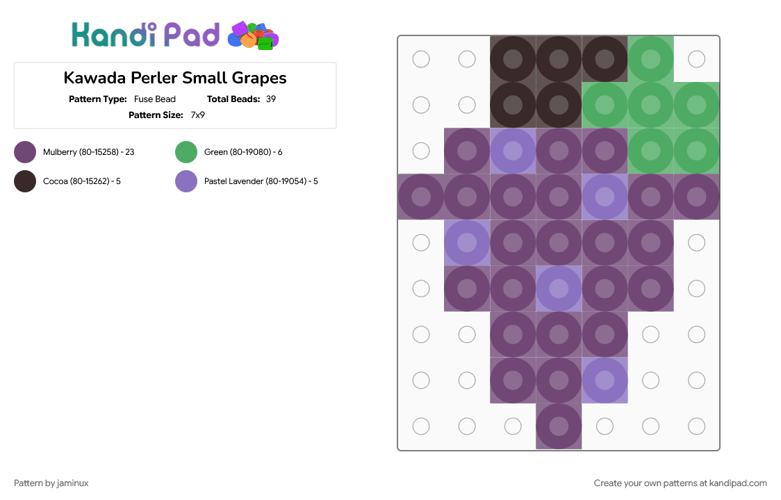 Kawada Perler Small Grapes - Fuse Bead Pattern by jaminux on Kandi Pad - easy, food, fruit, pink, purple, tiny