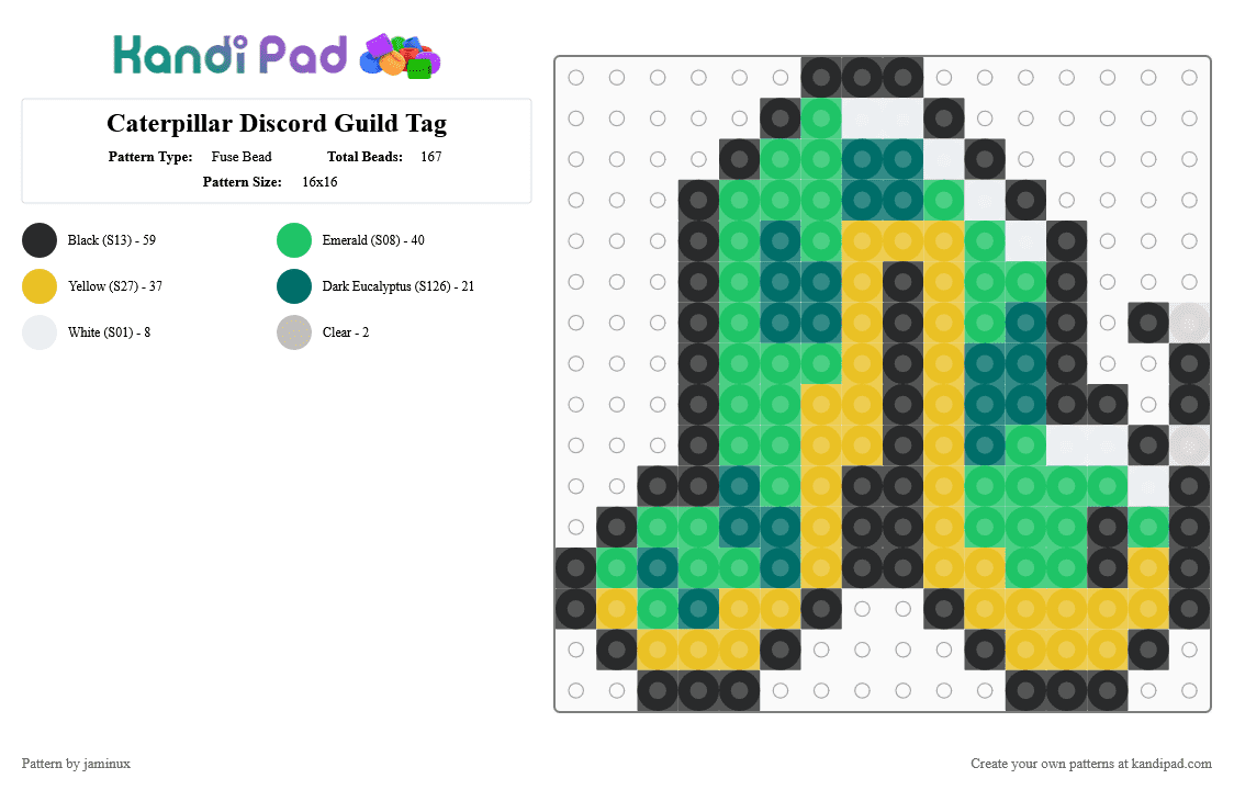 Caterpillar Discord Guild Badge Icon - Fuse Bead Pattern by jaminux on Kandi Pad - yellow,green,worm,inchworm,bug,bugs