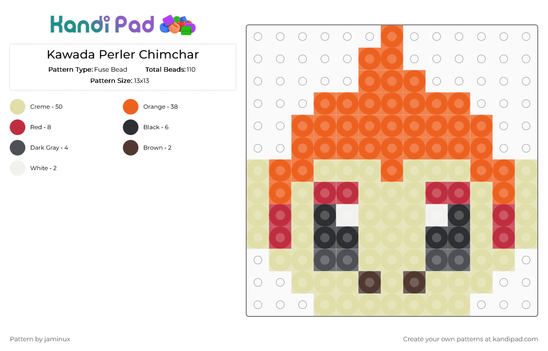 Kawada Perler Chimchar - Fuse Bead Pattern by jaminux on Kandi Pad - yellow,orange,pokemon,pkmn,small
