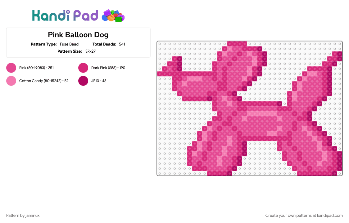 Pink Balloon Dog - Fuse Bead Pattern by jaminux on Kandi Pad - clowncore, colorful, cute, fuse beads, hot pink, perler, pink