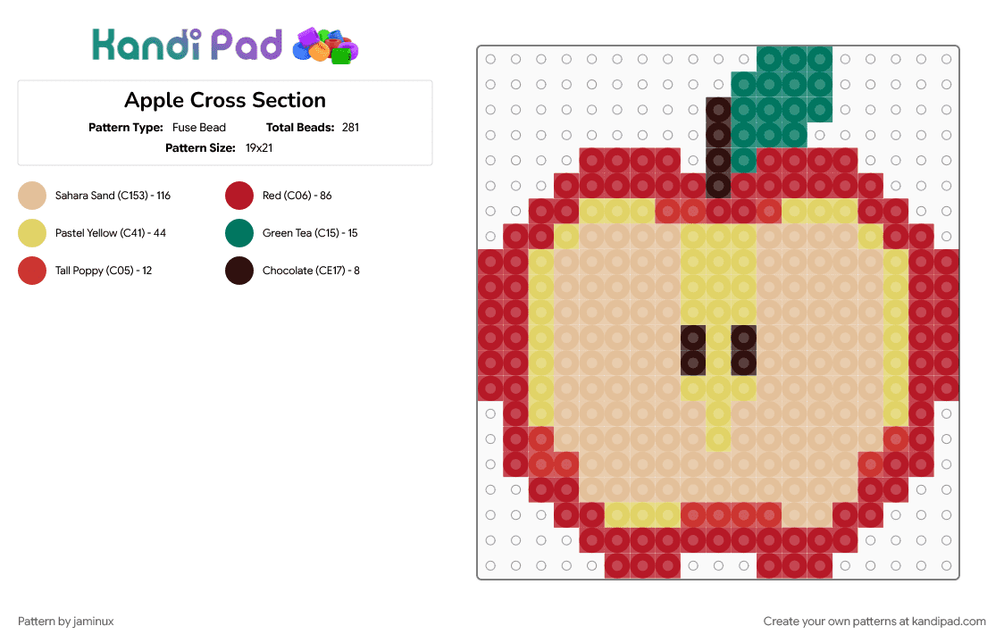 Apple Cross Section - Fuse Bead Pattern by jaminux on Kandi Pad - beige, food, fruit, red, slice