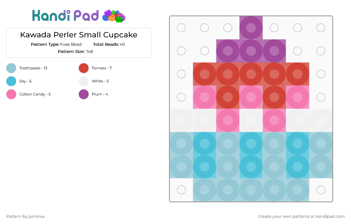 Kawada Perler Small Cupcake - Fuse Bead Pattern by jaminux on Kandi Pad - light blue,tiny,mini,food,dessert,sweets,cake