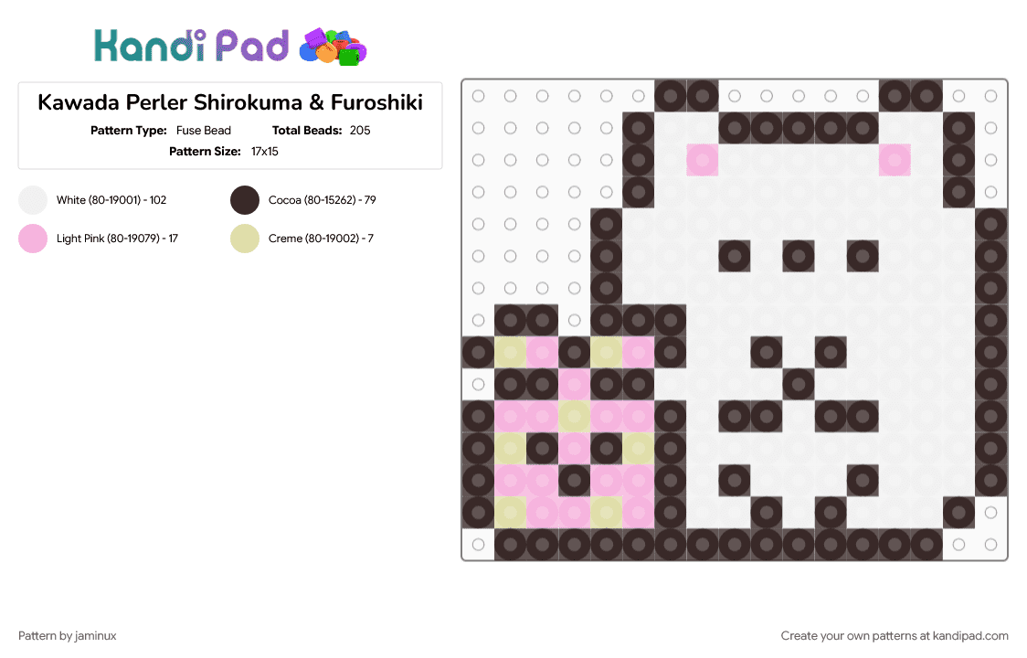 Kawada Perler Shirokuma & Furoshiki - Fuse Bead Pattern by jaminux on Kandi Pad - brown, character, fuse bead, kawaii, polar bear, san x, small, sumikko gurashi, white