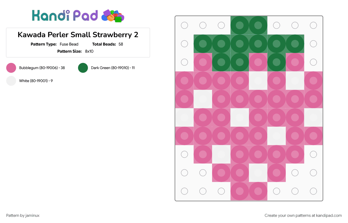Kawada Perler Small Strawberry 2 - Fuse Bead Pattern by jaminux on Kandi Pad - easy, food, fruit, fuse beads, pink, small