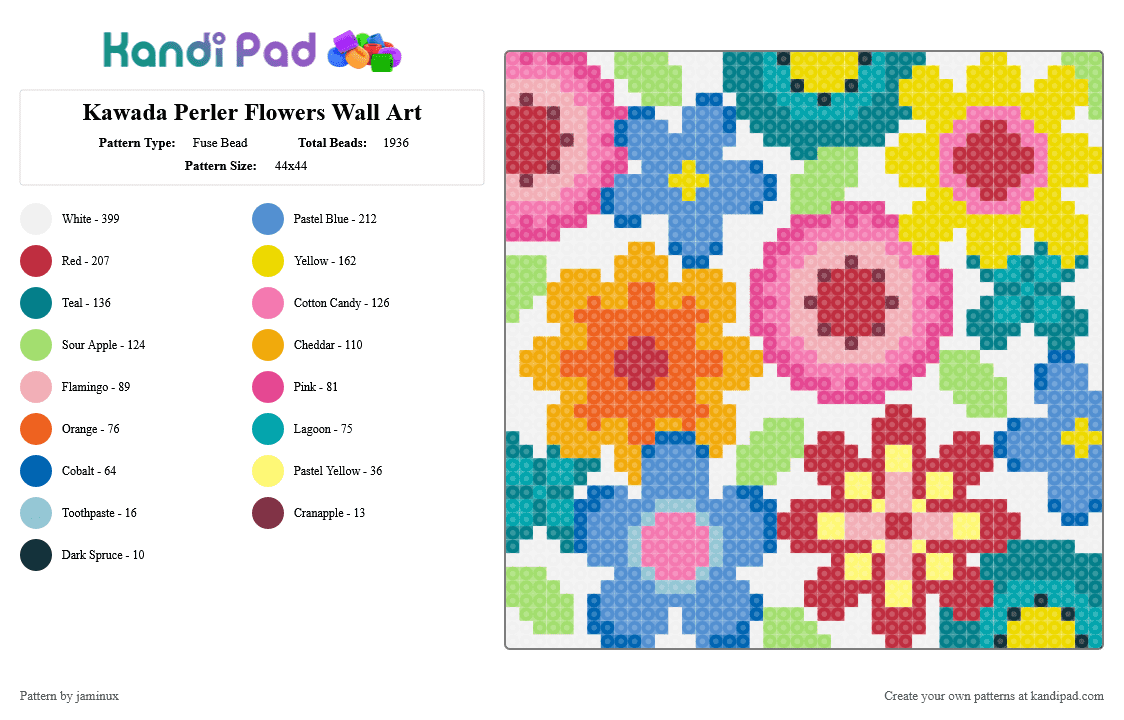 Kawada Perler Flowers Wall Art - Fuse Bead Pattern by jaminux on Kandi Pad - red,yellow,orange,colorful,floral,poster,nature,snappix