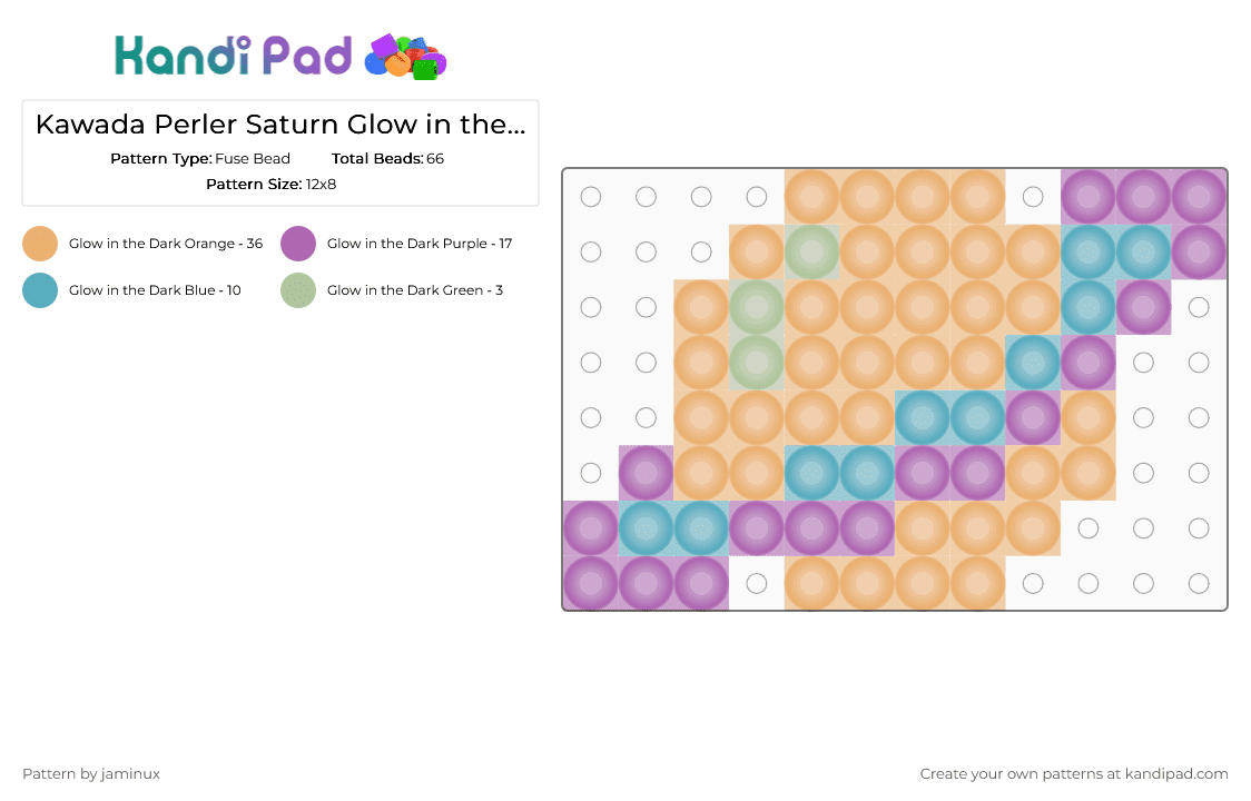 Kawada Perler Saturn Glow in the Dark - Fuse Bead Pattern by jaminux on Kandi Pad - orange,pink,small,tiny,planet,space
