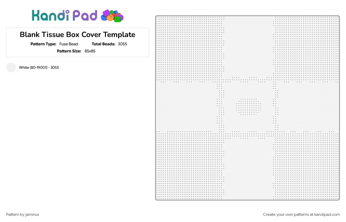 Blank Tissue Box Cover Template - Fuse Bead Pattern by jaminux on Kandi Pad - 3d, fuse beads, perler, white