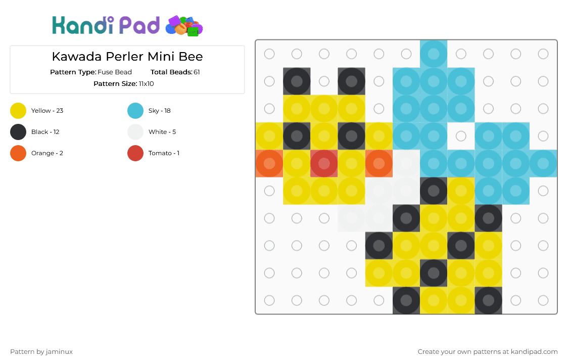 Kawada Perler Mini Bee - Fuse Bead Pattern by jaminux on Kandi Pad - yellow,light blue,small,tiny,bug,insect,animal,orange