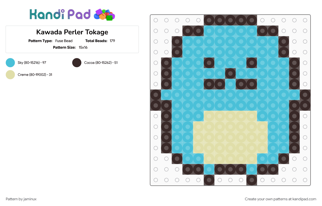 Kawada Perler Tokage - Fuse Bead Pattern by jaminux on Kandi Pad - blue, character, fuse bead, kawaii, light blue, pastel, san x, small, sumikko gurashi