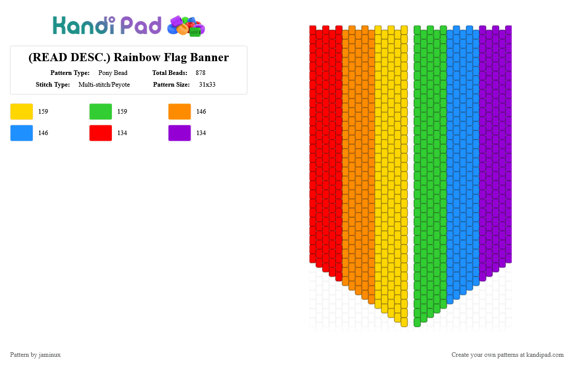 (READ DESC.) Rainbow Flag Banner - Pony Bead Pattern by jaminux on Kandi Pad - colorful, gay, green, lgbtq, orange, pride, purple