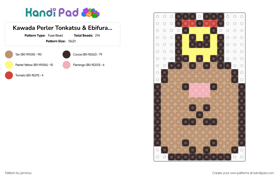 Kawada Perler Tonkatsu & Ebifurai no Shippo - Fuse Bead Pattern by jaminux on Kandi Pad - beige, brown, character, fuse bead, kawaii, pastel, san x, small, sumikko gurashi