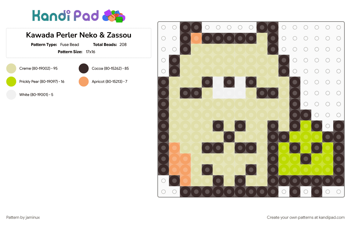 Kawada Perler Neko & Zassou - Fuse Bead Pattern by jaminux on Kandi Pad - brown, cat, character, fuse bead, kawaii, pastel, san x, small, sumikko gurashi, yellow