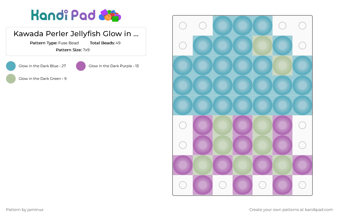 Kawada Perler Jellyfish Glow in the Dark - Fuse Bead Pattern by jaminux on Kandi Pad - light blue,small,tiny,sea,aquatic