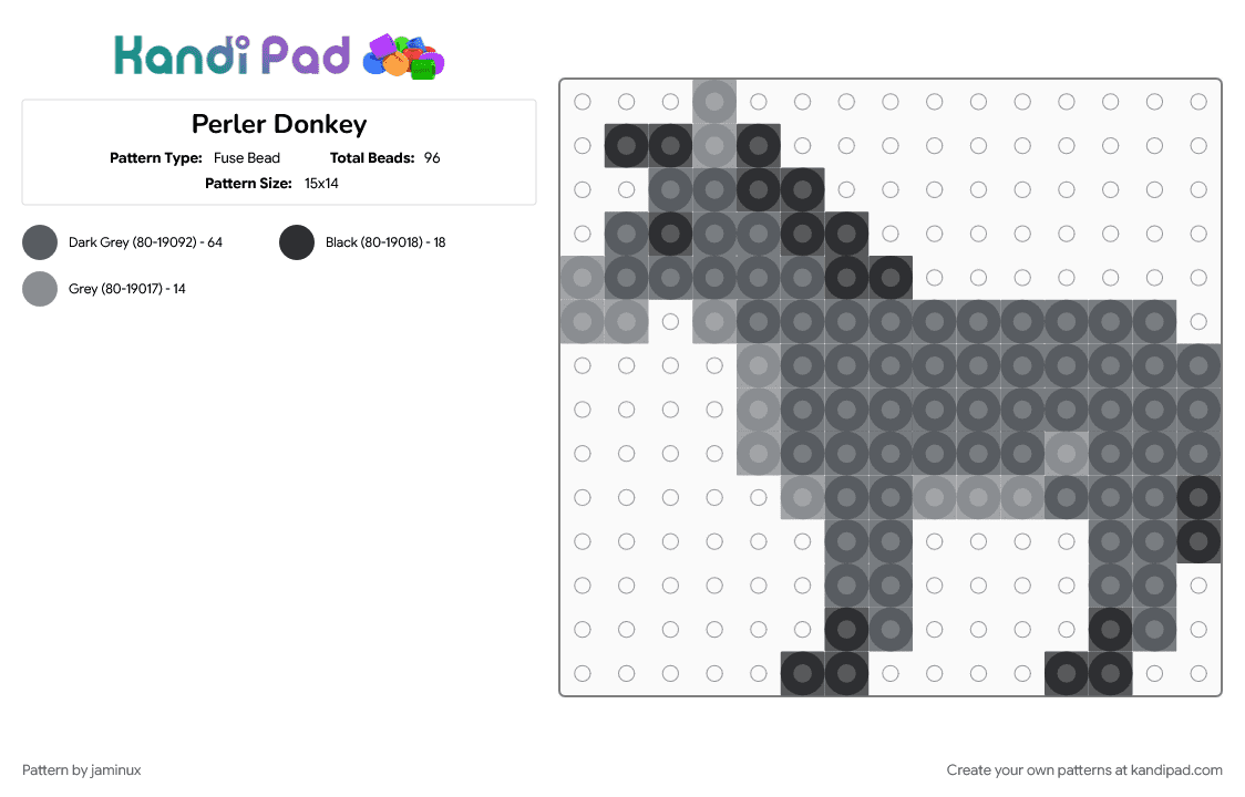 Perler Donkey - Fuse Bead Pattern by jaminux on Kandi Pad - animal, farm, fuse beads, gray, nativity, nature, shrek, small