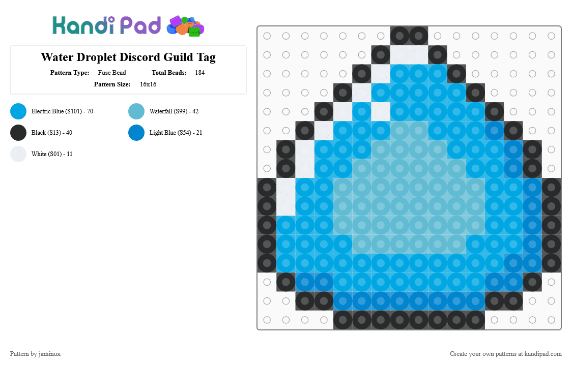 Water Droplet Discord Guild Badge Icon - Fuse Bead Pattern by jaminux on Kandi Pad - light blue,nature