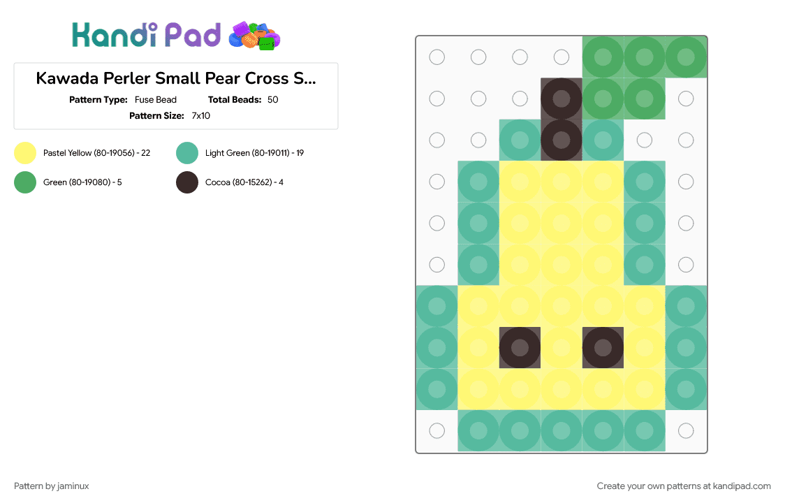 Kawada Perler Small Pear Cross Section - Fuse Bead Pattern by jaminux on Kandi Pad - easy, food, fruit, green, slice, teal, tiny, yellow