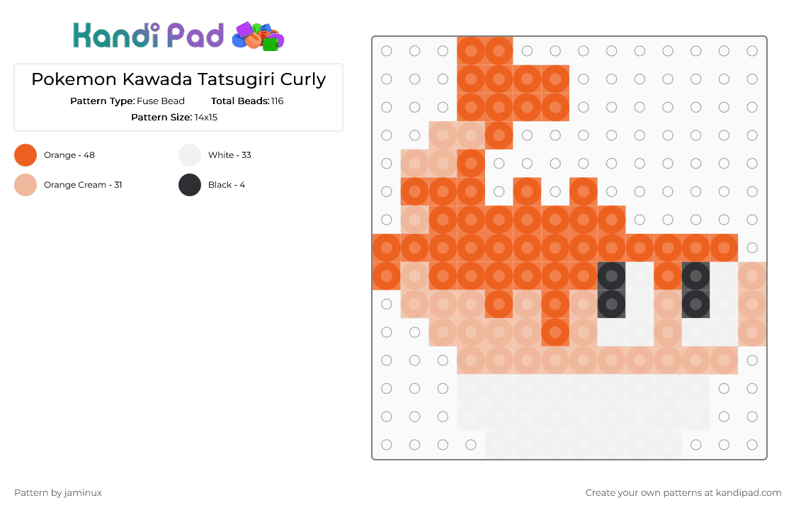 Kawada Perler Tatsugiri Curly - Fuse Bead Pattern by jaminux on Kandi Pad - beige,orange,pokemon,pkmn,small
