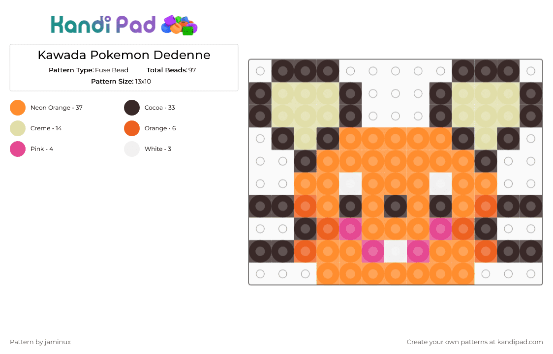 Kawada Pokemon Dedenne - Fuse Bead Pattern by jaminux on Kandi Pad - brown,orange,small,pokemon,pkmn