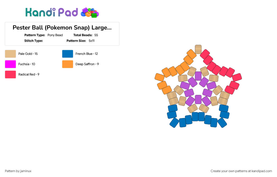 Pester Ball (Pokemon Snap) Large Star - Pony Bead Pattern by jaminux on Kandi Pad - beginner, beige, blue, easy, gaming, keychain, poke ball, pony beads, primary colors, primary colours