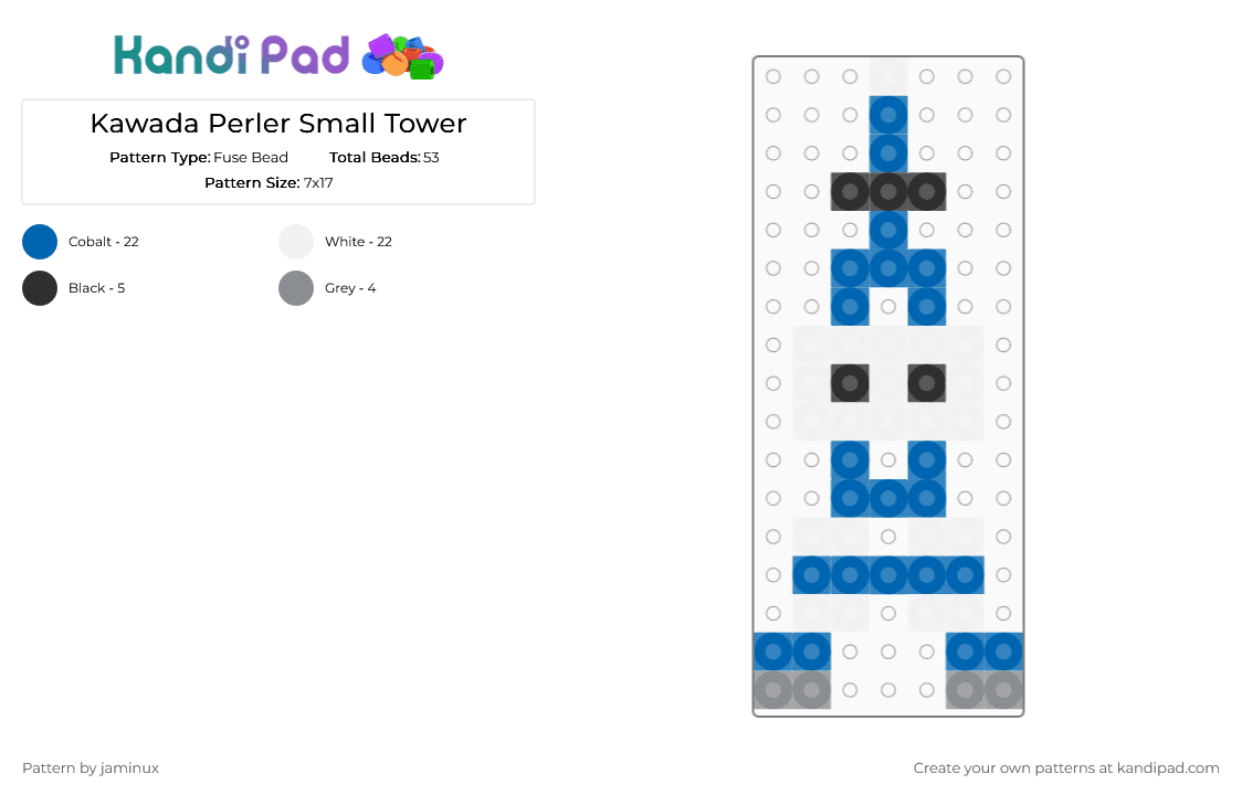 Kawada Perler Small Tower - Fuse Bead Pattern by jaminux on Kandi Pad - blue,city,skyscraper