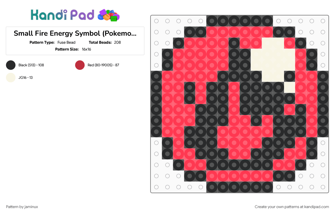 Small Fire Energy Symbol (Pokemon TCG GB) - Fuse Bead Pattern by jaminux on Kandi Pad - easy, fire type, flame, fuse beads, gaming, perler, red, retro