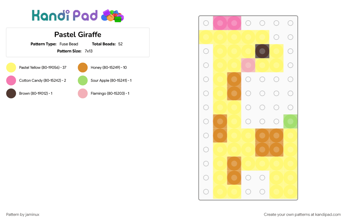 Pastel Giraffe - Fuse Bead Pattern by jaminux on Kandi Pad - animal, cute, easy, fuse beads, nature, orange, perler, small, yellow