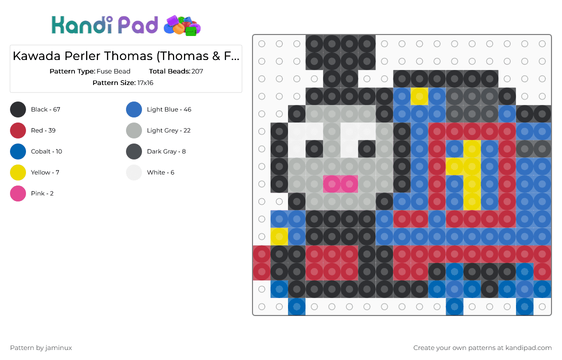 Kawada Perler Thomas (Thomas & Friends) - Fuse Bead Pattern by jaminux on Kandi Pad - blue,red,beige,small,train,tank engine