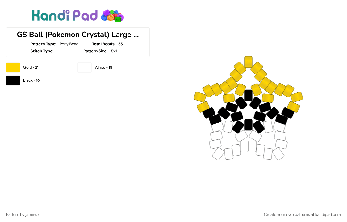 GS Ball (Pokemon Crystal) Large Star - Pony Bead Pattern by jaminux on Kandi Pad - beginner, easy, gaming, gold, keychain, poke ball, pony beads, white, yellow
