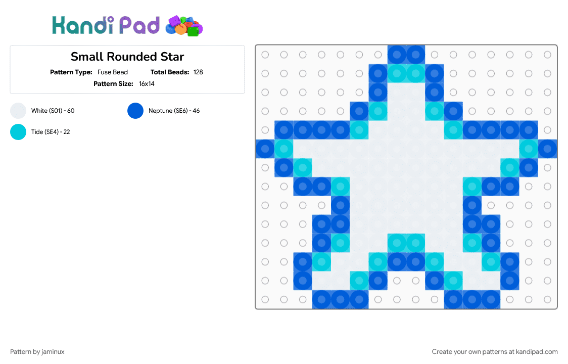 Small Rounded Star - Fuse Bead Pattern by jaminux on Kandi Pad - blue, cute, easy, light blue, small, white