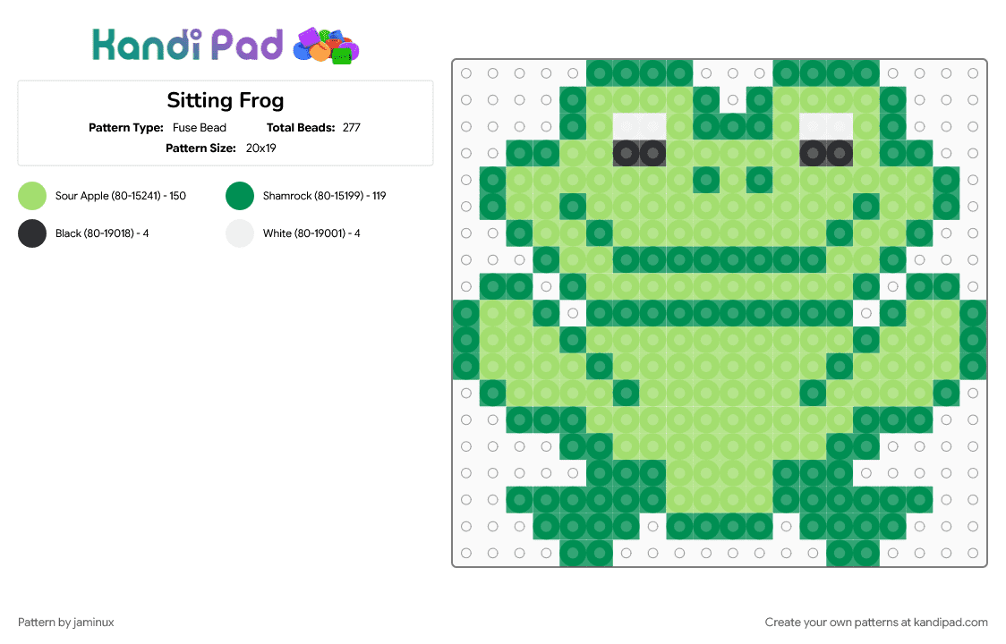 Sitting Frog - Fuse Bead Pattern by jaminux on Kandi Pad - animal, cute, fuse beads, green, nature, perler