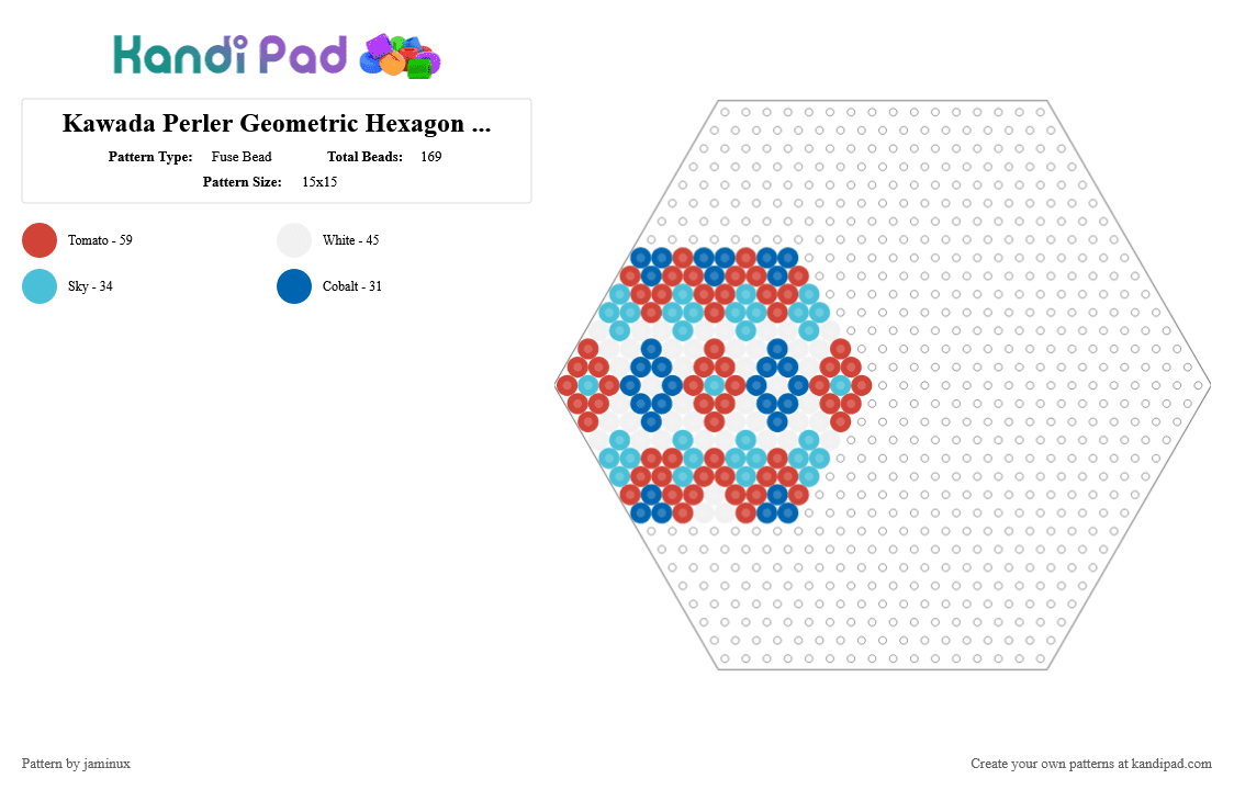 Kawada Perler Geometric Hexagon - Fuse Bead Pattern by jaminux on Kandi Pad - red,blue