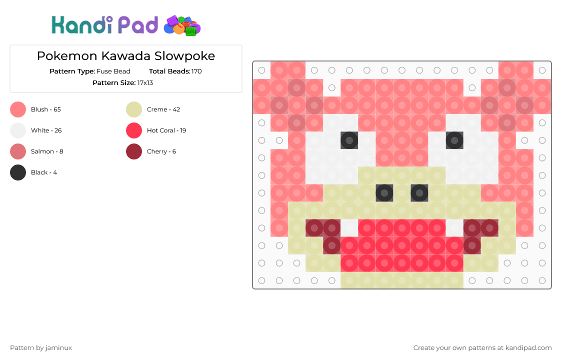 Kawada Perler Slowpoke - Fuse Bead Pattern by jaminux on Kandi Pad - red,yellow,pokemon,pkmn,small