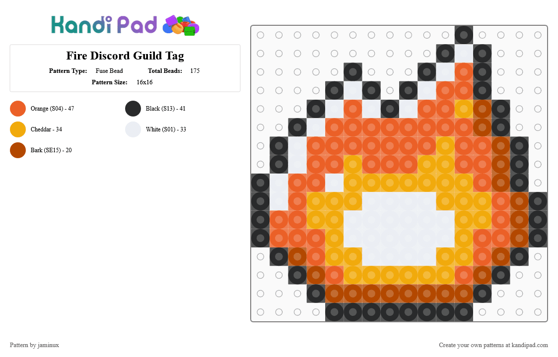 Fire Discord Guild Badge Icon - Fuse Bead Pattern by jaminux on Kandi Pad - orange,flame,flames